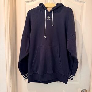 Adidas Men's Original Fuzzy Hoodie Dark Blue with White Arched Logo